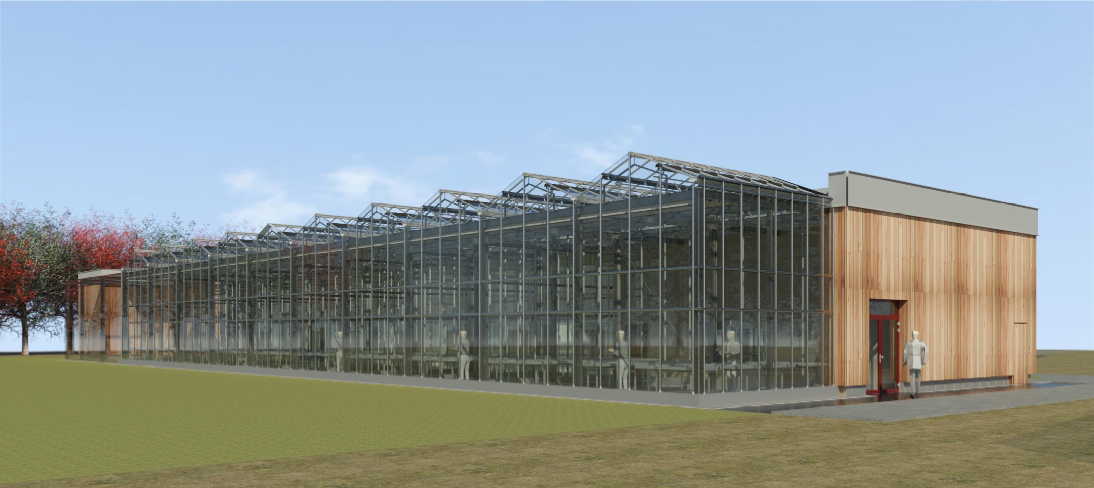 So soll es aussehen: Das Forschungsgewächshaus als Visualisierung des Generalplaners GEFOMA GmbH. Bildquelle: GEFOMA GmbH
