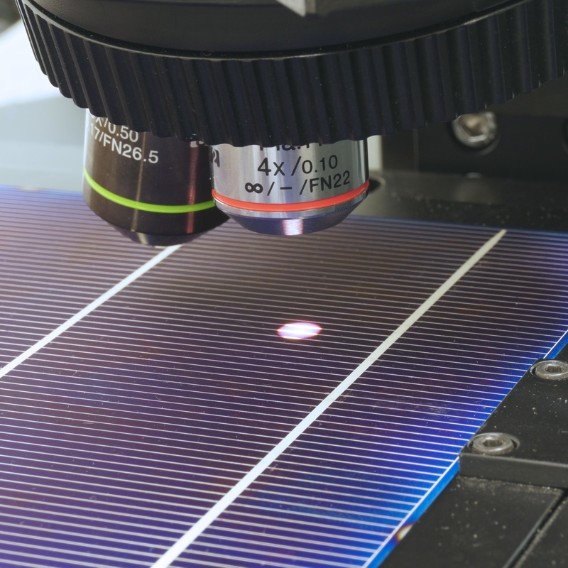Solarzelle unter einem μ-Raman-Spektrometer.