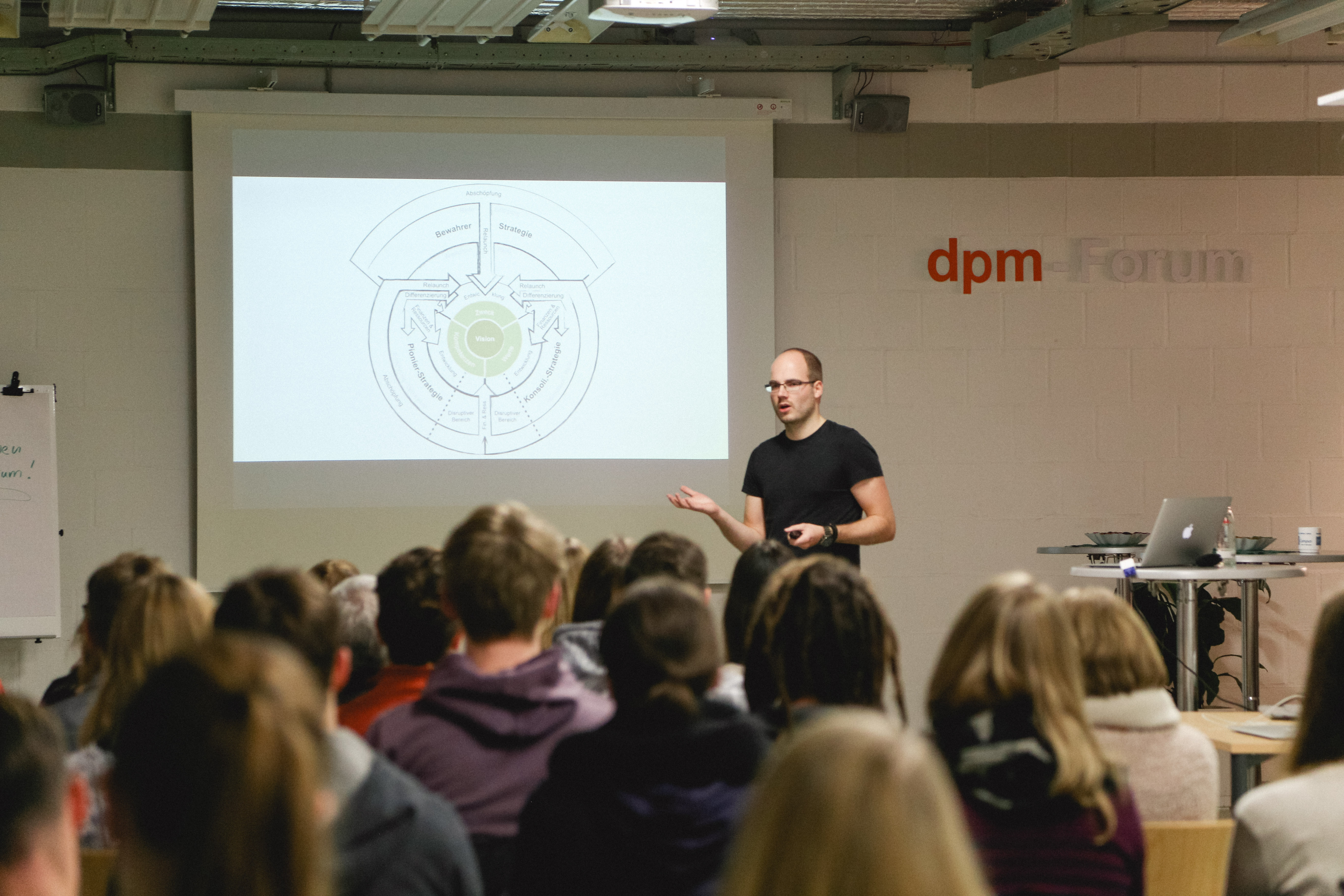Martin Grützner berichtete den Gästen als dpm-Absolvent, warum die Definition von langfristigen Zielen für ein traumhaftes Arbeiten so wichtig ist. Foto: FH/Henning