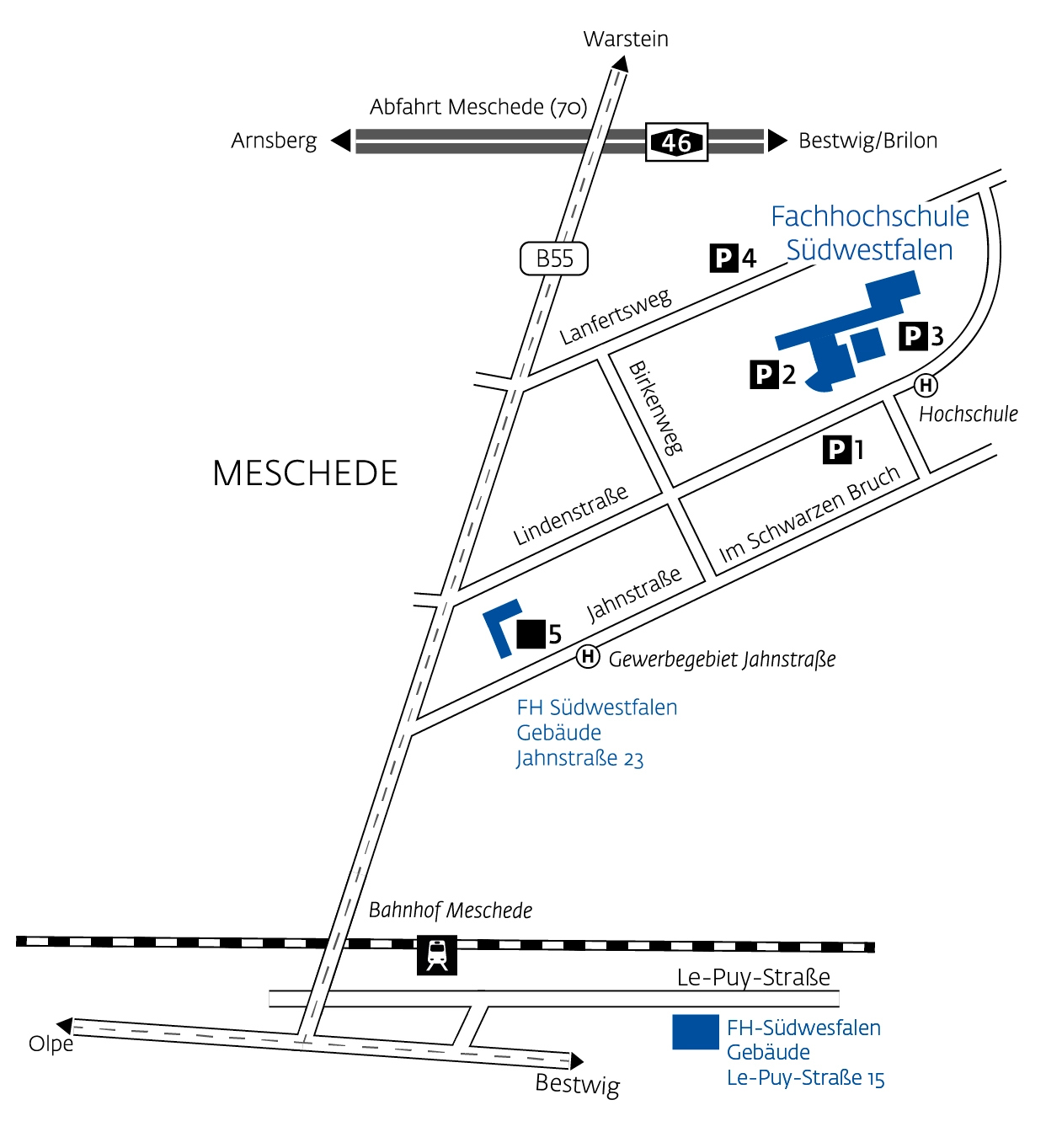 Anfahrtskizze Standort Meschede der Fachhochschule Südwestfalen