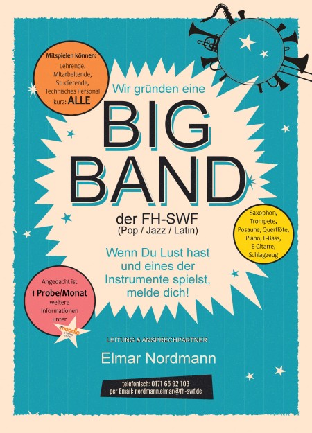 Plakat zur Gründung einer Big Band an der Fachhochschule Südwestfalen