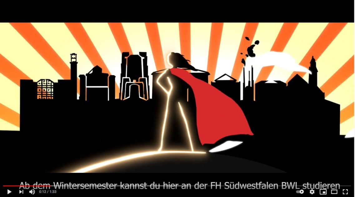  Comic-Superheldin mit rotem Umhang, die auf eine Skyline blickt