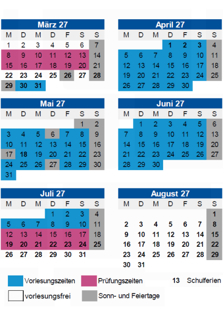 Kalender Sommersemester 2027