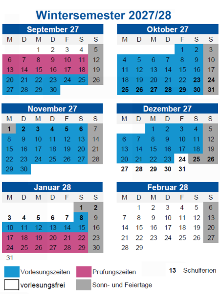 Kalender Wintersemester 2027/2028